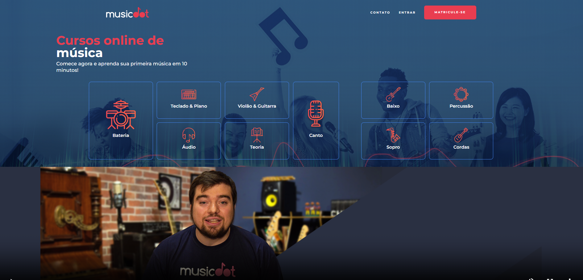 Tela inicial do site Musicdot