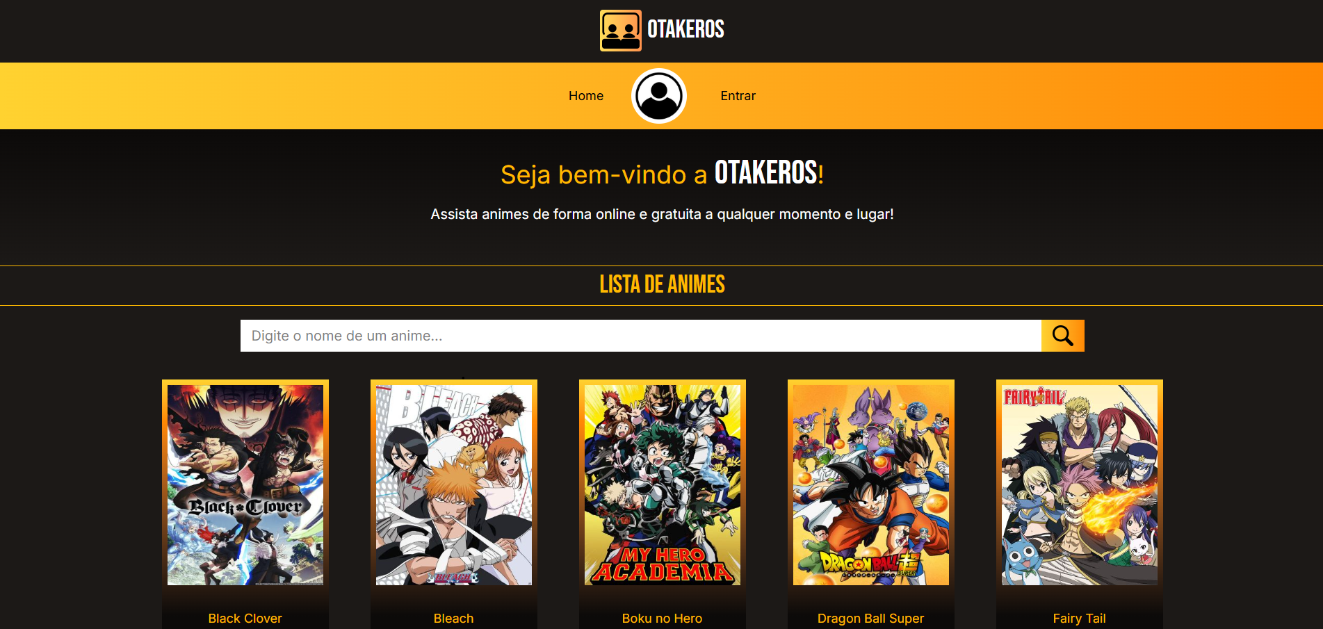 Tela inicial do site Otakeros